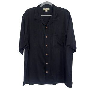 Vintage Tommy Bahama Black 100% Silk Shirt Mens Large Loop Collar
